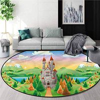 RUGSMAT Cartoon Modern Washable Round Bath Mat,Fairytale Theme Princess Non-Slip Soft Floor Mat Home Decor Round-55