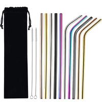 Metal Straw Reusable Stainless Steel Straw for Large Tumblers, Including 5 Pieces 10.5 inches Straight Straws, 5 Pieces 10 inches Bent Straws, 2 Cleaning Brushes with Black Storage Bag