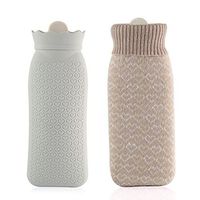 Hot Water Bottle Premium Food Grade Silicone Water Bag Can be Heated in The Microwave Oven with Knit Cover, Great for Quick Pain Relief, Hot and Cold Therapy by Bellagione (Gray-Long)