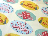 Pack of 30 Feliz Cumpleanos Spanish Espanol Birthday Greeting Stickers, Colorful Oval Self-Stick Labels for Cards, Envelopes, Craft, Decoration
