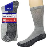 Debra Weitzner Diabetic Socks Mens Womens Non-Binding Cushion Socks Reinforced Heel Cotton 3 Pack Crew Grey/Black Sole 9-11