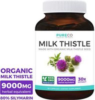 Organic Milk Thistle Extract (80% Silymarin) Super-Concentrated for 9,000mg of Milk Thistle Seed Power: Supports Liver Cleanse, Detox & Health - Vegan - 60 Capsules (Pills)