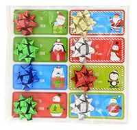 Self Adhesive Christmas Gift Tags with Mini Bows (Pack of 8) Just Peel and Stick! (3.25 in)
