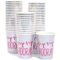 Sparkle and Bash Sip Sip Hooray Party Cups (50 Pack) Pink, Silver Glitter Foil