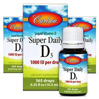 Carlson Super Daily D3 1,000 IU (25 mcg), Heart & Immune Health, Teeth & Bone Support, Unflavored, 365 Drops (3 Pack)