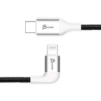 USB C to Lightning Cable - by j5create | 4ft iPhone Charger USB Type C Right Angle Plug Braided Cord | MFI Certified Power Delivery Fast Charge Works with Apple iPhone XR, XS, XS Max, X, 8 (White)