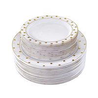80 PC ELEGANT PLASTIC DINNERWARE SET | 40 Dinner Plates and 40 Salad Plates | Heavy Duty Plastic Plates | for Upscale Wedding and Dining | Charming Dots Collection (Gold)