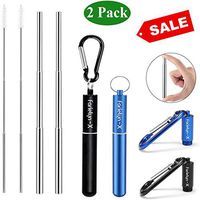 2 Pack Collapsible Reusable Portable Stainless Steel Straw-Telescopic Metal Straw with Case Cleaning Brush Carabiner Keychain and Silicone Tips(Black&Blue)