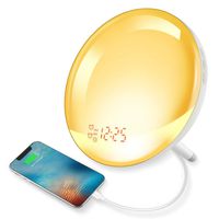 Wake Up Light Alarm Clock, GEEMAK Sunrise & Sunset Simulation 7 Colored Sleep Aid Light with FM Radio, 2 Alarms /7 Natural Alarm Sounds/Snooze/20 Brightness