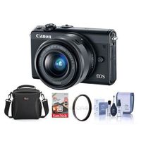 Canon EOS M100 Mirrorless Camera with EF-M 15-45mm f/3.5-6.3 is STM Lens, Black - Bundle with 16GB SDHC Card, Camera Case, 49mm UV Filter, Cleaning Kit