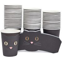 Blue Panda Halloween 9 Ounce Paper Party Cups and Die-Cut Cat Sleeves (50 Pack)