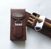 Personalized Engraved Free Cigar Case,Cutter-Dark Brown leather-Father's day gift