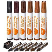 Katzco Furniture Repair Kit Wood Markers - Set of 13 - Markers and Wax Sticks with Sharpener - for Stains, Scratches, Floors, Tables, Desks, Carpenters, Bedposts, Touch-Ups, Cover-Ups, Molding Repair