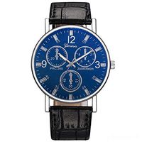 Men's Business Wristwatch, Blue Glass Mirror Surface Classic 3 Eyes 6 Pointers Arabic Numbers Scale Dial Watch with Leather Belt Best Gifts Jewelry (A)