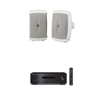 Yamaha R-S202BL Stereo Receiver and Yamaha NS-AW150WH 2-Way Indoor/Outdoor Speakers (Pair, White) Bundle