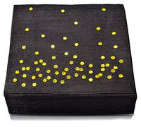 TROLIR Cocktail Napkins, Black with Gold Dots, 2-ply, Pack of 100 Disposable Paper Napkins Stamped with Sparkly Gold Foil Polka Dots, Ideal for Wedding, Party, Birthday, Dinner, Lunch, Cocktail