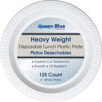 Ocean Blue Trading|Disposable Plastic Dinner Plates|platos desechables|White, 6-Inch, 125-Count