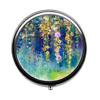 Qien BaiSei Abstract Watercolor Flowers Pill Box/Pill Case-Round Pill Box/Case- Three-Compartment Pill Box/Pill Case