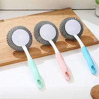 PIXNOR Dishwashing Brush Pot Brush Hanging Cleaning Brush with Long Handle Steel Ball Brush Pack of 3