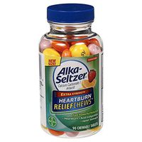 Alka-Seltzer Extra Strength Heartburn Relief Chews, Assorted Fruit, 90 Chewable Tablets (Pack of 2)