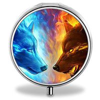 Wolf Pill Case, Round Stainless Drug Organizer Container Medicine Cover for Pocket Daily&Weekly