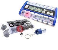 New MedQ Daily Pill Box Reminder with Flashing Light and Beeping Alarm includes Bonus Liberty Pill Keychain (White and Blue Bundle)