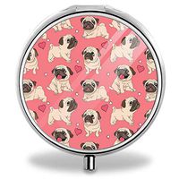 Pill Organizer, Pill Box Case Design for Purse and Pockets, Well Packaged Pill Case to Hold Vitamins, Fish Oil, Supplements and Medication (Cute Heart Pug)