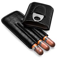 ZGAR Cigar Case, Genuine Leather Cigar Travel Case with Cutter, 3-Finger Black