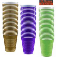 18 oz Party Cups, 96 Count - Gold, Purple, Lime Green - 32 Each Color