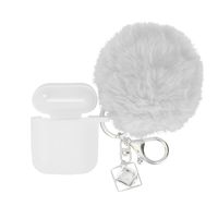 Eve.Ruan Cute Burgundy Color Soft Silicone Case with Portable Pompom Pearl Keychain for Girls, Anti-Lost Protective Cover Skin Case for AirPods 1/2, Shock Absorbing Design&Charging Hole (White)