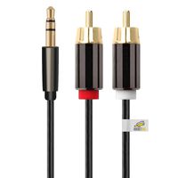 RocketBus Headphone Jack Plug 3.5mm Aux in to 2 Red White RCA Stereo Audio Y Cord Cable