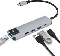 USB C Hub, INTSUN 5 in 1 Type C Adapter with Ethernet Port, 4K USB C to HDMI, 2 USB 3.0 Port, PD Charging Port for Mac Pro and Other Type C Laptops (Silver)