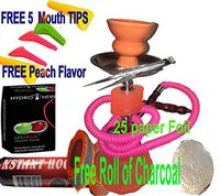 1 Hose Hookah Neon, Two Styles to Choose from 12" Height, Cute Shape Comes with 10 Instant Charcoal, 5 Mouth Tips, 25 foil Paper and Apple Flavor (Style 2, Orange)