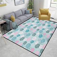 Navy and Blush Plants Area Rug Slip Pad, Retro Style Rose Motifs Silhouettes Romantic Fantasy Seasonal Garden, Durable Rugs - Living, Dinning, Office, Rooms & Bedrrom, Hallway Carpet(8'x 10')