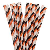 Black and Orange Halloween Striped Paper Straws (100)