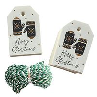 100Pcs Christmas Gift Tags with String - Gold Foil Merry Christmas Gift Wrap Tags with 100 Feet Twine - Kraft Paper Label Hang Tags for Christmas (Gloves)