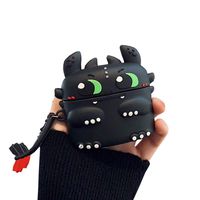 ICI-Rencontrer 3D Cute Big Eyes Short Tail Dragon Design Airpods Case Fun Dinosaur AirPods Accessories Wireless Charging Earphone Soft Silicone Shockproof With Decoration For Airpods Pro Black