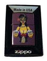 Zippo Custom Lighter - Sexy Day of The Dead Muertos Babe w/Skulls Abyss Purple