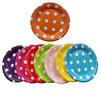 VEIREN 80 Pieces Disposable Paper Plates Polka Dot Colorful Dish Creative Cake Dessert Fruit Snack Trays for Party Birthday Baby Shower Wedding Anniversary Round Plates Dinnerware