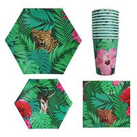 Disposable Dinnerware Set Safari Jungle Animal Party Supplies Includes Paper Plates, Napkins,Cups For Tropical Fiesta,Safari Adventure Birthday party for 12 Guests