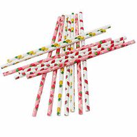 RAYNAG 125 Pack Fruit Patterned Disposable Paper Drinking Straws for Birthday Wedding Decorative Party Supplies,7.48'' Long