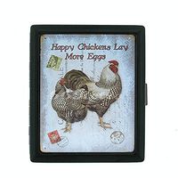 Metal Cigarette Case Vintage Poster D-044 Happy Chickens Lay More Eggs, Rooster Vintage