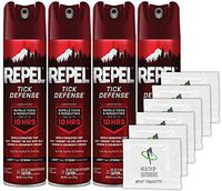 Repel Tick Defense 6.5 Ounce Aerosol Spray (4 Count) + (6) Bonus Moist towelettes