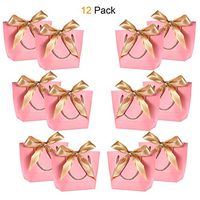 Gift Bags with Handles- WantGor 8.6x6.3x2.7inch Paper Party Favor Bag Bulk with Bow Ribbon for Birthday Wedding/Bridesmaid Celebration Present Classrooms Holiday(Pink, Extra Small- 12 Pack)