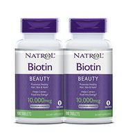 Natrol Biotin Beauty Tablets, Promotes Healthy Hair, Skin and Nails, Helps Support Energy Metabolism, Helps Convert Food Into Energy, Maximum Strength, 10,000mcg, 100 Count (Pack of 2)