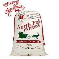 Blank Personalized Santa Sack Large Christmas Presents Sacks Bags with Drawstring 19"x27"+1 Red Satin Ribbon for Xmas Gift Decorations 3/4"x3 Yards