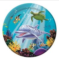 Paper Party Plates - Ocean Animal Themed - 9" round - 18 count