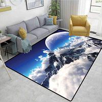 Bigdatastore Bedroom Decor Print Door Mats for Inside, Celestial View of Snow Capped Mountains and A Transparent Alien Planet, Fashionable High Class Living Dinning Room(2.5'x 7')