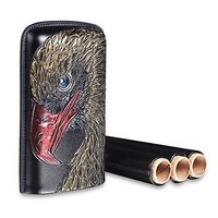 LUXFO Black Leather Cigar Case with Leather + Cedar 3 Cigar Sets Eagle Three-Dimensional Color Printing Embossing