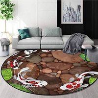 RUGSMAT Koi Fish Super Soft Circle Rugs for Girls,Calming Pond Aqua Animals Foam Mat Living Room Decor Diameter-39